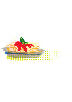 spaghetti dish illustration with vintage taste