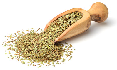 dried basil leaves isolated on white