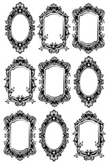 Vintage mirror frames set. Vector collection of round and square vintage frames, design elements
