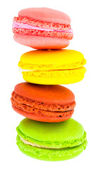 Colorful macarons cakes. Small French cakes. Sweet and colorful french macaroons