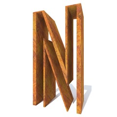 Conceptual old rusted metal font or type, iron or steel industry piece isolated white background. Educative rusty material, aged vintage surface, worn damaged object as 3D illustration rough surface