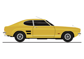 Obraz na płótnie Canvas Sticker with side view of retro coupe car. Flat vector.