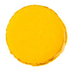 Macaron or macaroon on white background,. Colorful almond cookies on dessert top view