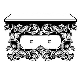 Imperial Baroque Console Table. French Luxury carved ornaments decorated table furnitures. Vector Victorian Royal Style