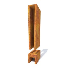 Conceptual old rusted metal font or type, iron or steel industry piece isolated white background. Educative rusty material, aged vintage surface, worn damaged object as 3D illustration rough surface