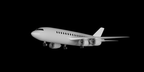Fototapeta na wymiar Airplane takeoff on black background. 3d illustration