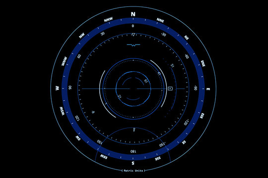 compass head-up displays on black background, concept of technology for navigation