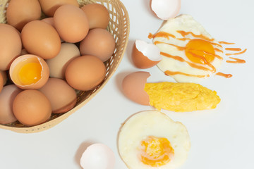 Mix eggs, omelet, fried egg