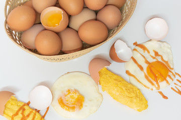 Mix eggs, omelet, fried egg