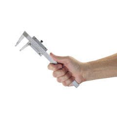 Objects tool hands action - Vernier Caliper Measuring Gauge. Isolated