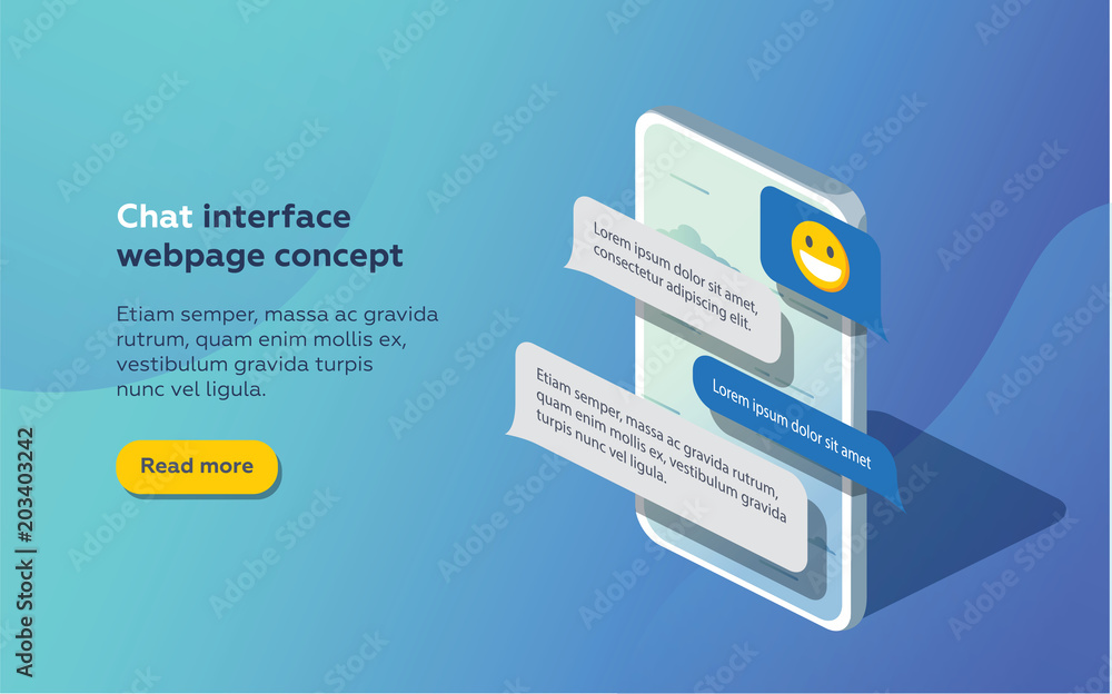 Poster chat interface application with dialogue window. clean mobile ui design concept. sms messenger.