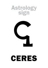 Astrology Alphabet: CERES, main asteroid. Hieroglyphics character sign (initial symbol).