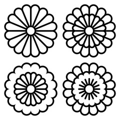 Fototapeta na wymiar Black line flower icons, isolated.