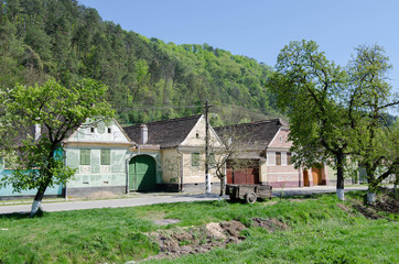 Fototapeta na wymiar Small colorful saxon houses in Transylvania