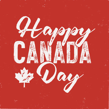 Happy Canada Day T-Shirt for Gift. Distressed Maple Leaf with text. Read and White National Colors. Tee graphics. Stock vector