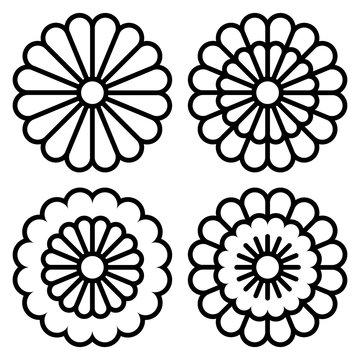 Black line flower icons, isolated.