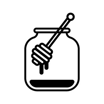 recommend clip art: Black silhouette of a glass jar with honey and a honey- dipper inside, isolated.