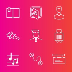 Premium set with outline vector icons. Such as library, map, safety, open, finance, education, business, steel, safe, point, position, click, banking, gold, competition, blank, profile, bank, winner