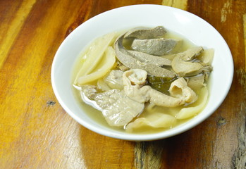 spicy boiled chicken with straw mushroom Tom Yum Soup on bowl