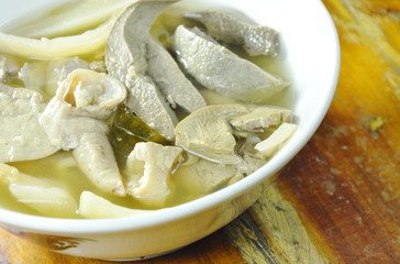 spicy boiled chicken with straw mushroom Tom Yum Soup on bowl