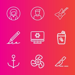 Premium set with outline vector icons. Such as hand, technology, write, operation, helm, woman, computer, doctor, beautiful, people, musical, beauty, clinic, pencil, summer, setting, air, young, white