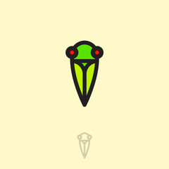 Cicada flat logo. Cicada icon. Linear logo. Green small cicada on a light background. Monochrome option.