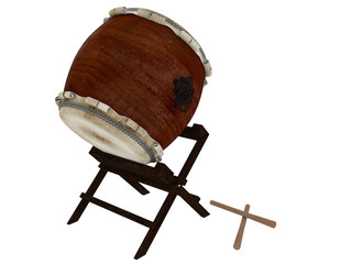 taiko or japanese barrel drum with lashed heads isioalted on a white background 3d rendering