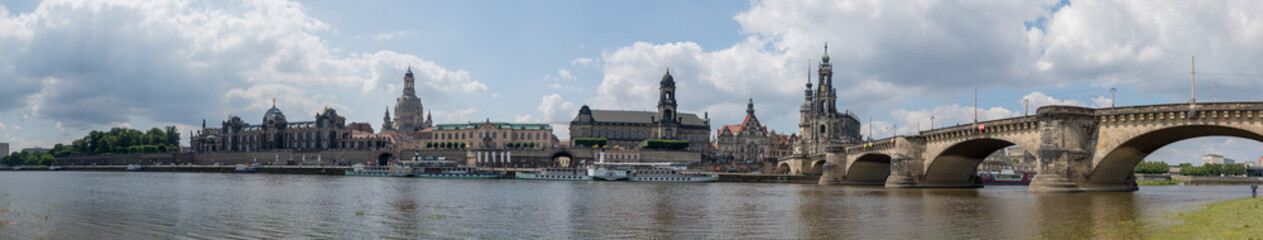Fototapeta na wymiar DRESDEN, GERMANY - JULY 2016: Panoramic view of city streets. Dresden is a major attraction in Germany