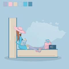Concept girl reading a book. Vector.
