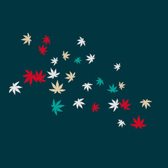 Cute vegetative pattern with simple small leaves for a greeting card or poster. Vector background for spring or summer design