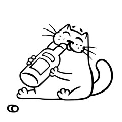Merry cat drinks wine. Vector illustration.