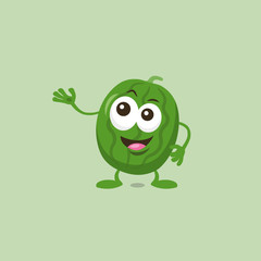 Illustration of cute watermelon mascot that introduces something great isolated on light background. Flat design style for your mascot branding.