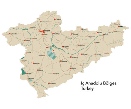 Large map of the turkish area of Ic Anadolu Bölgesi.