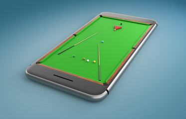 Minimal pool table background design. Mobile phone screen billiard game concept 3d illustration