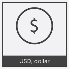 USD, dollar icon isolated on white background