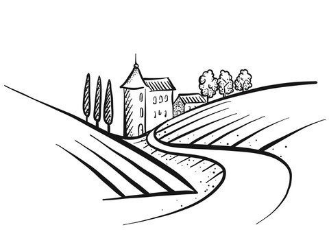 Hand-drawn vector farmland sketch