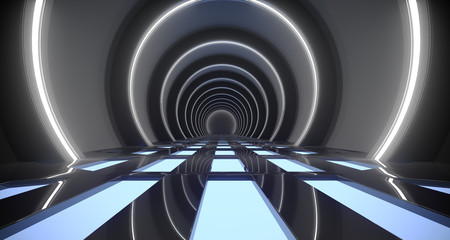 Realistic Circle Sci-Fi Corridor With With Lights