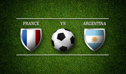 Football Match schedule, France vs Argentina, flags of countries and soccer ball - 3D rendering