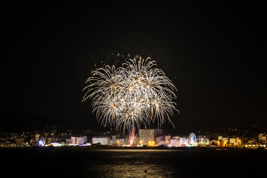 Fireworks over harbor