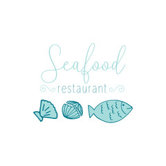 Hand Drawn Doodle Sketch Seafood illustration. Nautical background for seafood or fish restaurants, bars, markets or festivals. Vector template