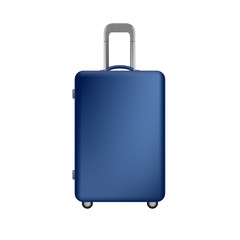Creative vector illustration of realistic large polycarbonate travel plastic suitcase with wheels isolated on transparent background.