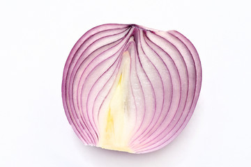 A beautiful and fresh red onion, cut a half of red onions. Close-up