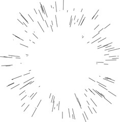 Speed lines. Radiating from the center of thin beams, lines. Vector illustration. Icon black on white. Design element.
