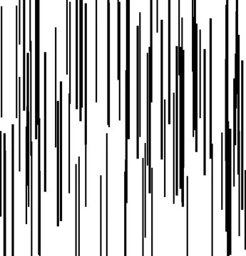 Texture with parallel straight lines of different lengths and thicknesses, abstract geometric pattern. Black and white vector illustration