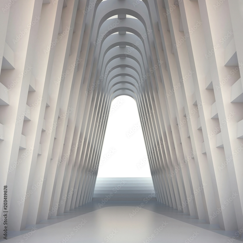 Aufkleber 3d illustration. three-dimensional composition based on an abstract white symmetric interior. extrud