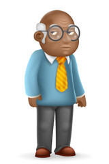 African american european old man adult grandfather 3d cartoon design vector illustration