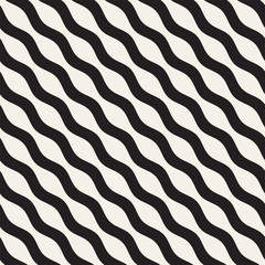 Vector seamless black and white wavy lines pattern. Abstract geometric background design.
