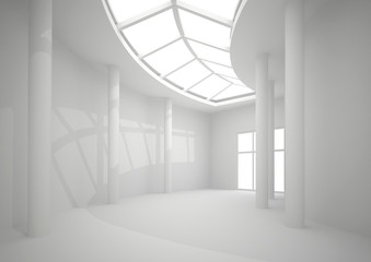 Fototapeta premium 3d illustration. White interior of nonexistent building. Long circular corridor with overhead lighting in perspective. Render.