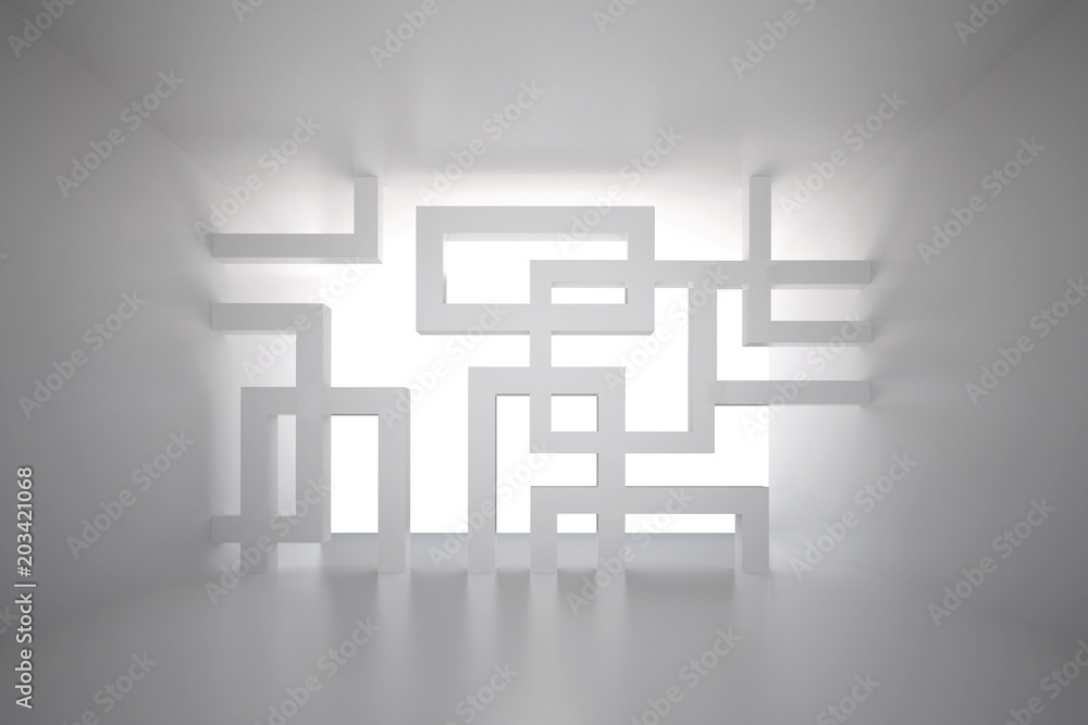 Poster 3d illustration. white three-dimensional architectural abstract composition. nonexistent room with a