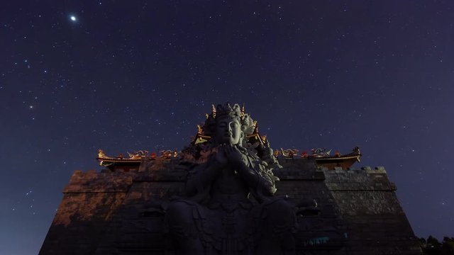 Timelapse of star and night sky at 500 Lohan Temple, Bintan Island, Indonesia